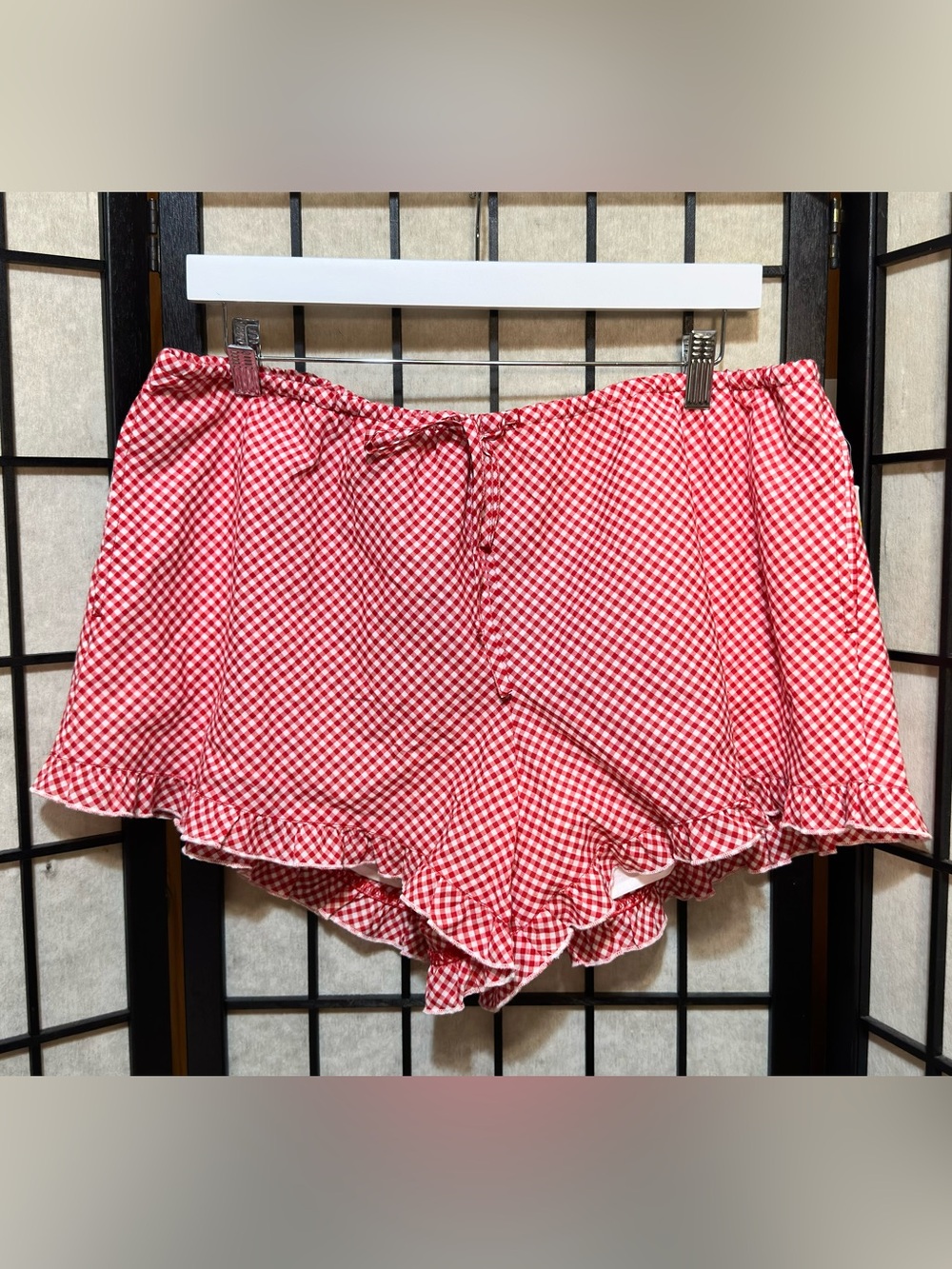 PARKE Red Gingham Ruffle Hem Shorts